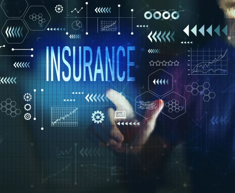 The image displays the word "INSURANCE" overlaid on a digital, futuristic interface filled with data visualization icons, graphs, and a hand interacting with a holographic screen. The image displays the word "INSURANCE" overlaid on a digital, futuristic interface filled with data visualization icons, graphs, and a hand interacting with a holographic screen.