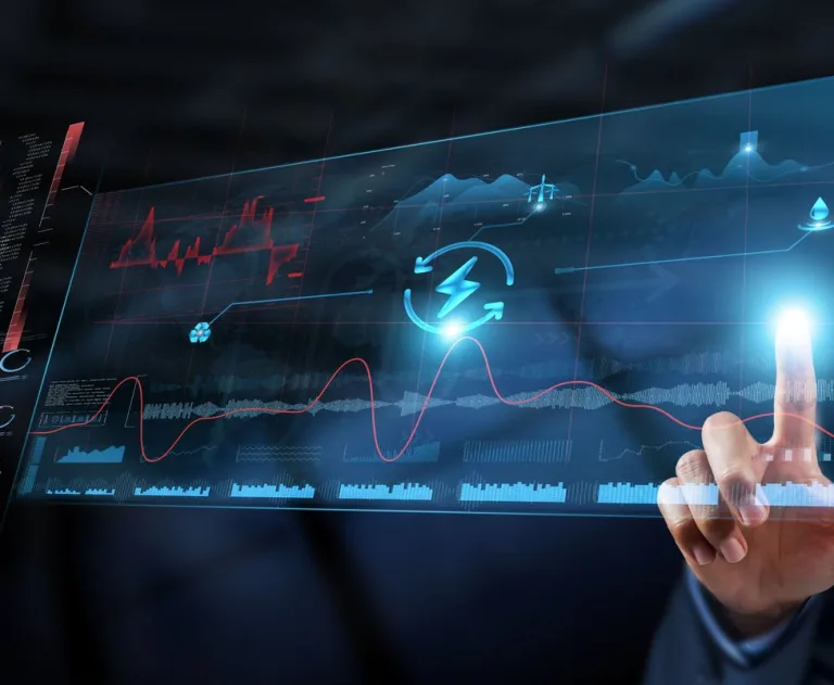 This image depicts a data visualization interface used for monitoring energy technology and utility systems.