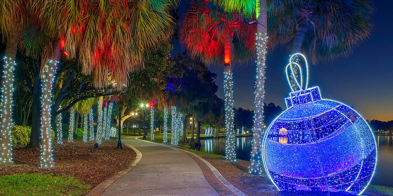 This photo captures the holiday season in Florida with a holiday light display.