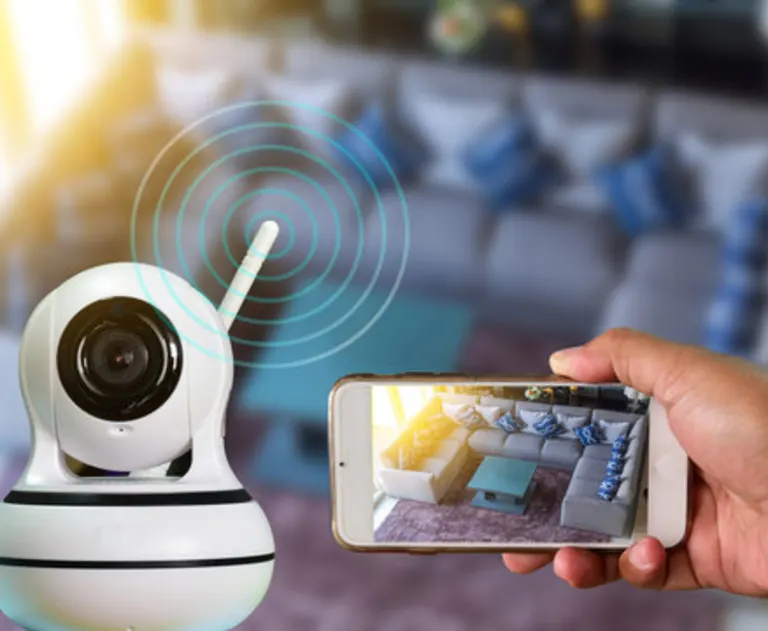 This item is a smart home security camera or CCTV robot that allows for remote monitoring via a smartphone.