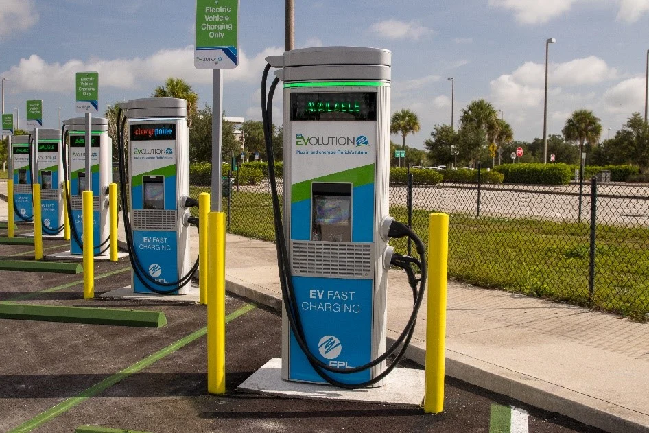 This is an FPL EVolution DC fast charging station for electric vehicles.