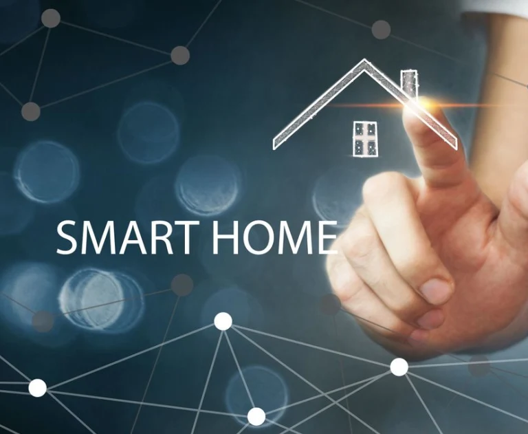 This image represents the concept of home automation and the "Internet of Things" (IoT) in a residential setting for a smart home.